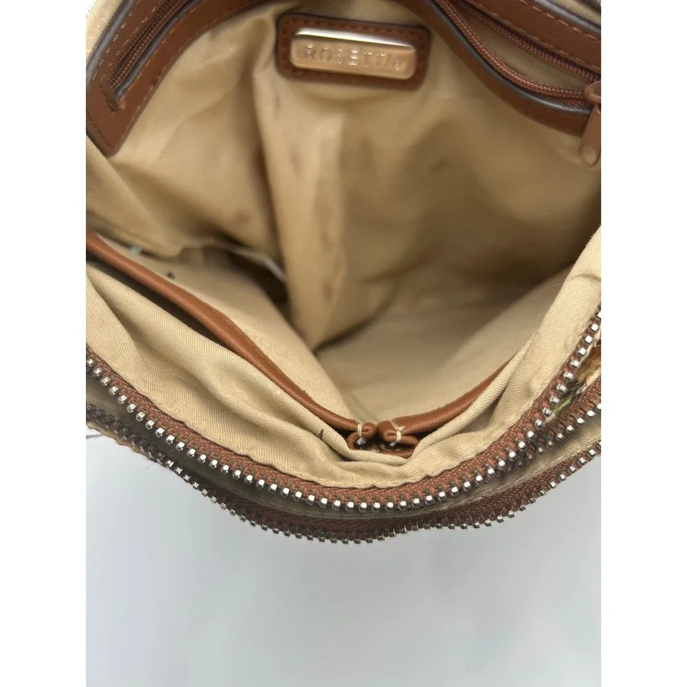Rosetti Multi-Color Woven Straw Crossbody Bag Brown Faux Leather Strap B1040